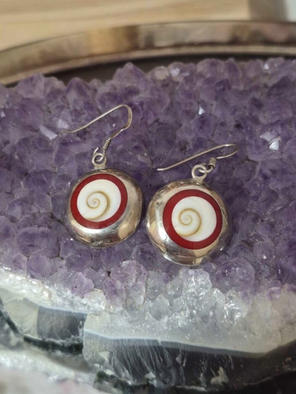 Vintage Ladies 925 Sterling Silver Shiva Eye Dangle Earrings